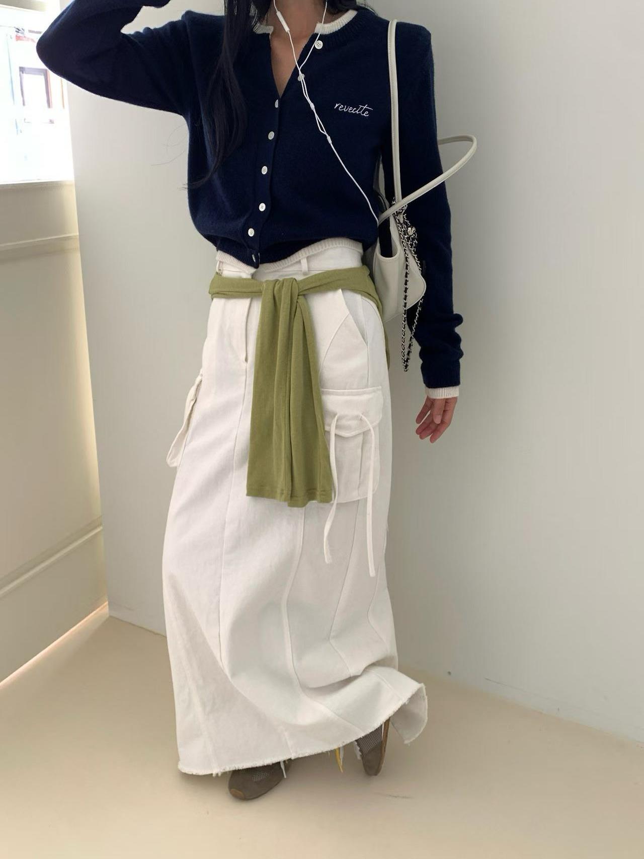 立體後拆衩工作長裙